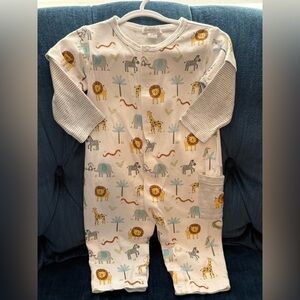 Kissy Kissy Safari Print Baby Romper - White with Yellow & Blue Accents
